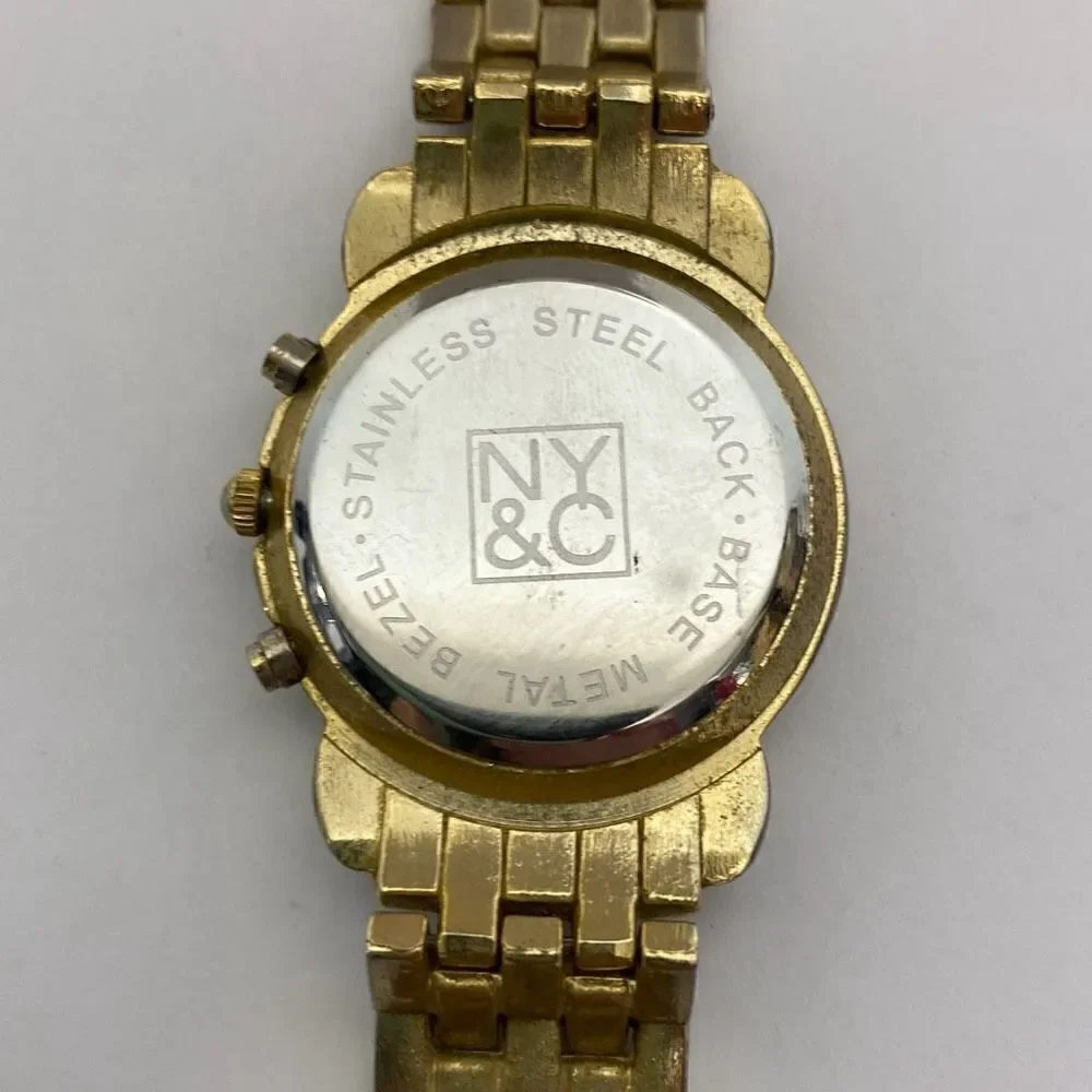 NY & Co Women's Gold Tone Metal Link Bracelet Band Rhinestone Wristwatch‎
